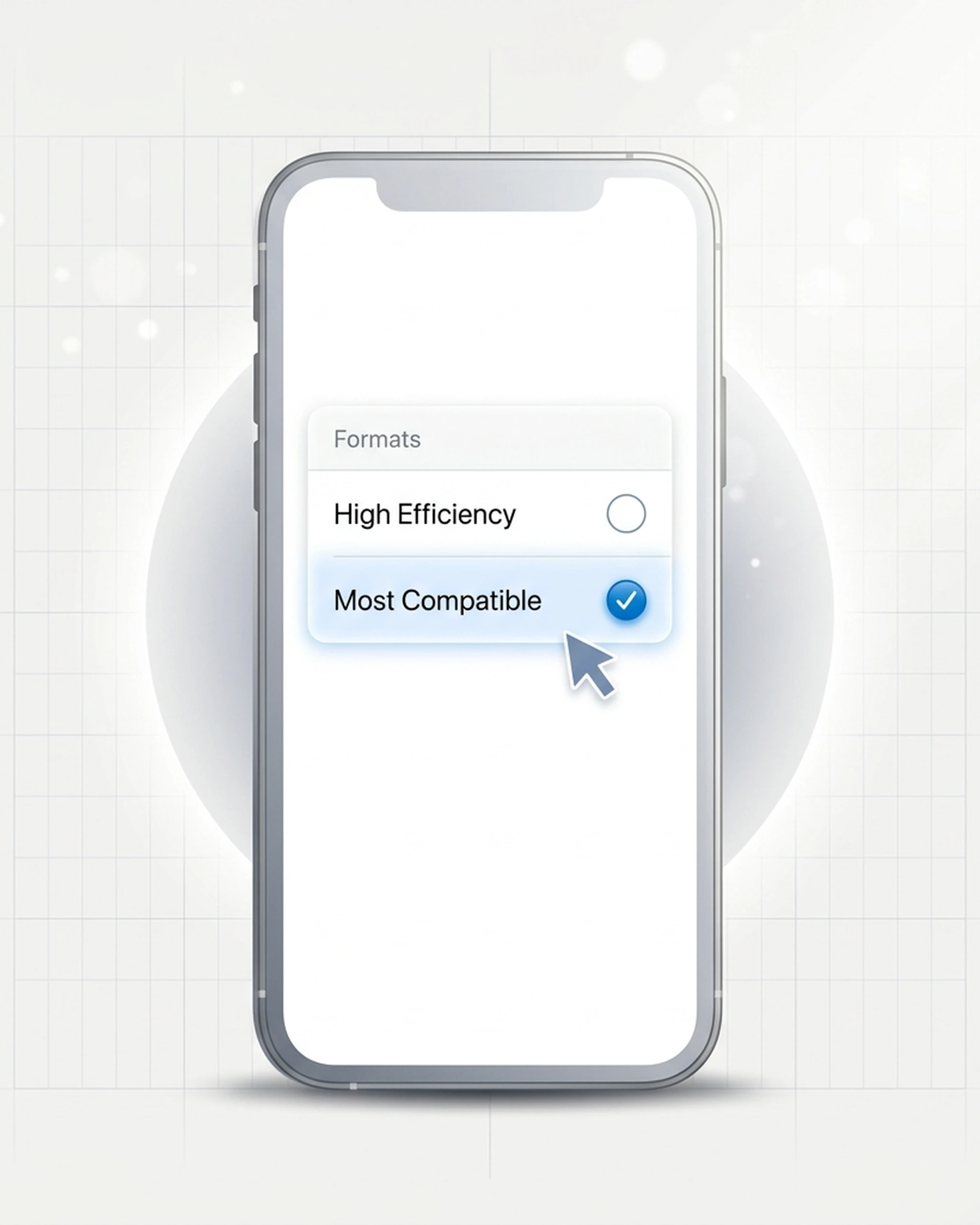 iPhone Settings, Camera, Formats screen with Most Compatible selected